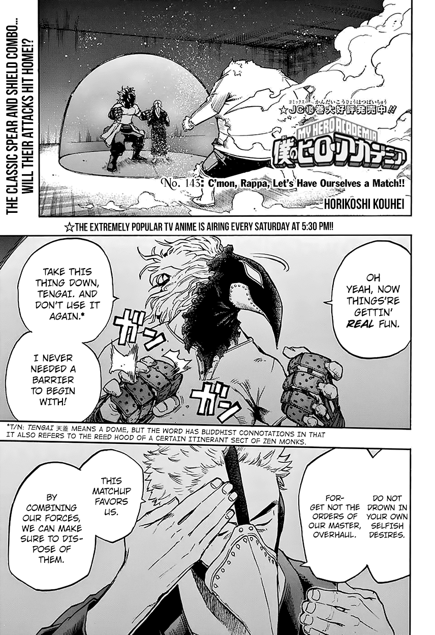 Boku no Hero Academia Chapter 143 page 3 - Chapter 143: C’mon, Rappa, Let’s Have Ourselves a Match!!