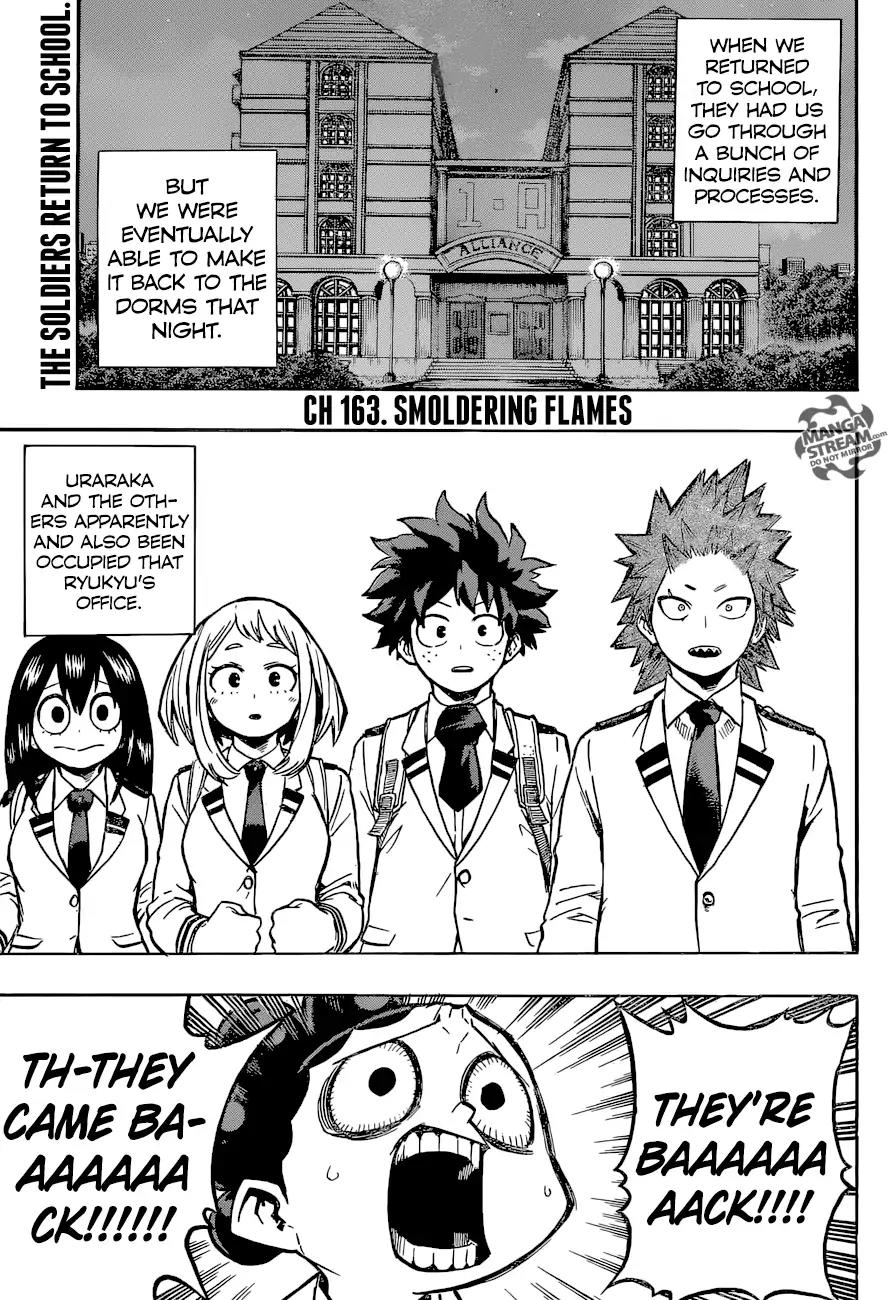 Boku no Hero Academia Chapter 163 page 1 - Chapter 163: Smoldering Flames