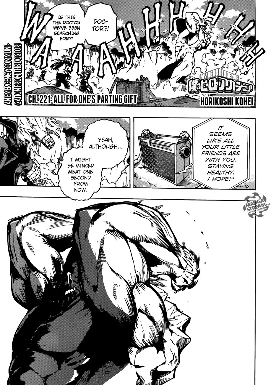 Boku no Hero Academia Chapter 221 page 1 - Chapter 221: All For One's Parting Gift