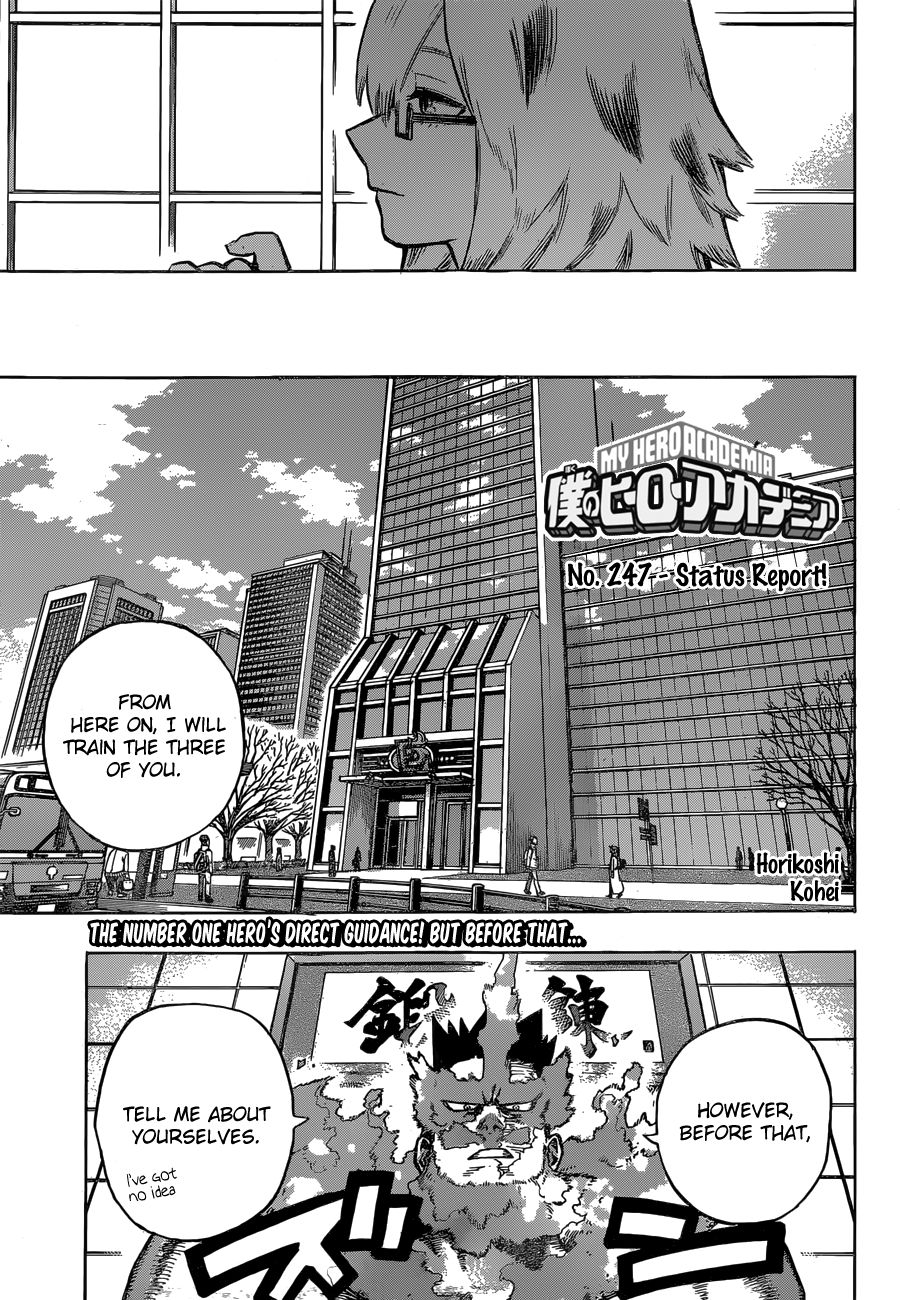 Boku no Hero Academia Chapter 247 page 1 - Chapter 247: Status Report!