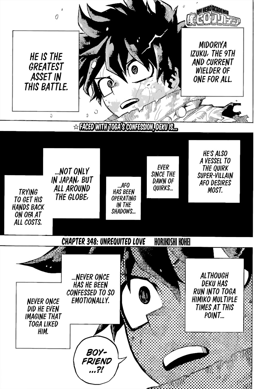 Boku no Hero Academia Chapter 348 page 3 - Chapter 348: Unrequited Love
