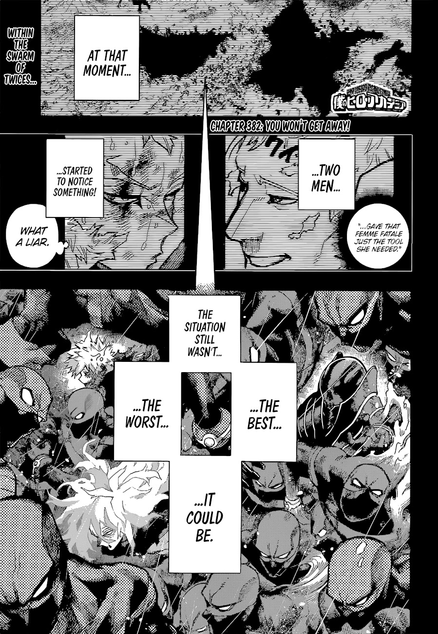 Boku no Hero Academia Chapter 382 page 1 - Chapter 382: You won't get away!!