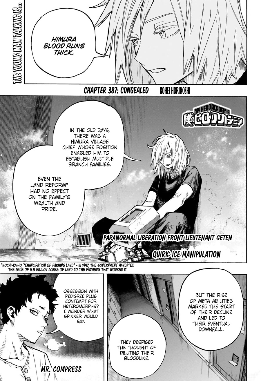Boku no Hero Academia Chapter 387 page 1 - Chapter 387: Congealed