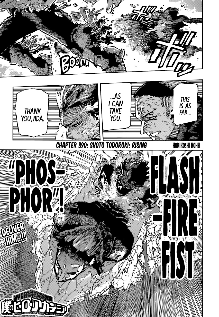 Boku no Hero Academia Chapter 390 page 1 - Chapter 390: Shoto Todoroki : Rising