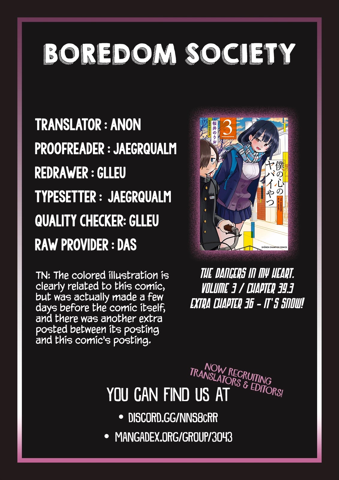 Boku no Kokoro no Yabai yatsu Chapter 39.3 page 4 - Chapter 39.3: Extra Chapter 36: It's Snow!