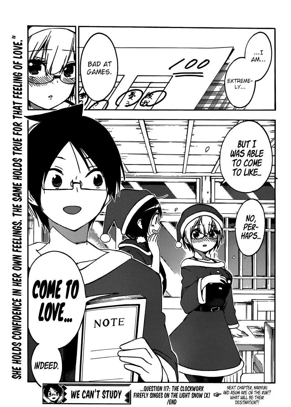 Bokutachi wa Benkyou ga Dekinai Chapter 117 page 20 - Chapter 117: The Clockwork Firefly Singes on the Light Snow [X] ④