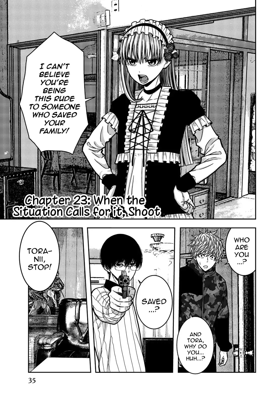 Bougyaku no Kokekko Chapter 23 page 1 - Chapter 23: When the Situation Calls for it, Shoot