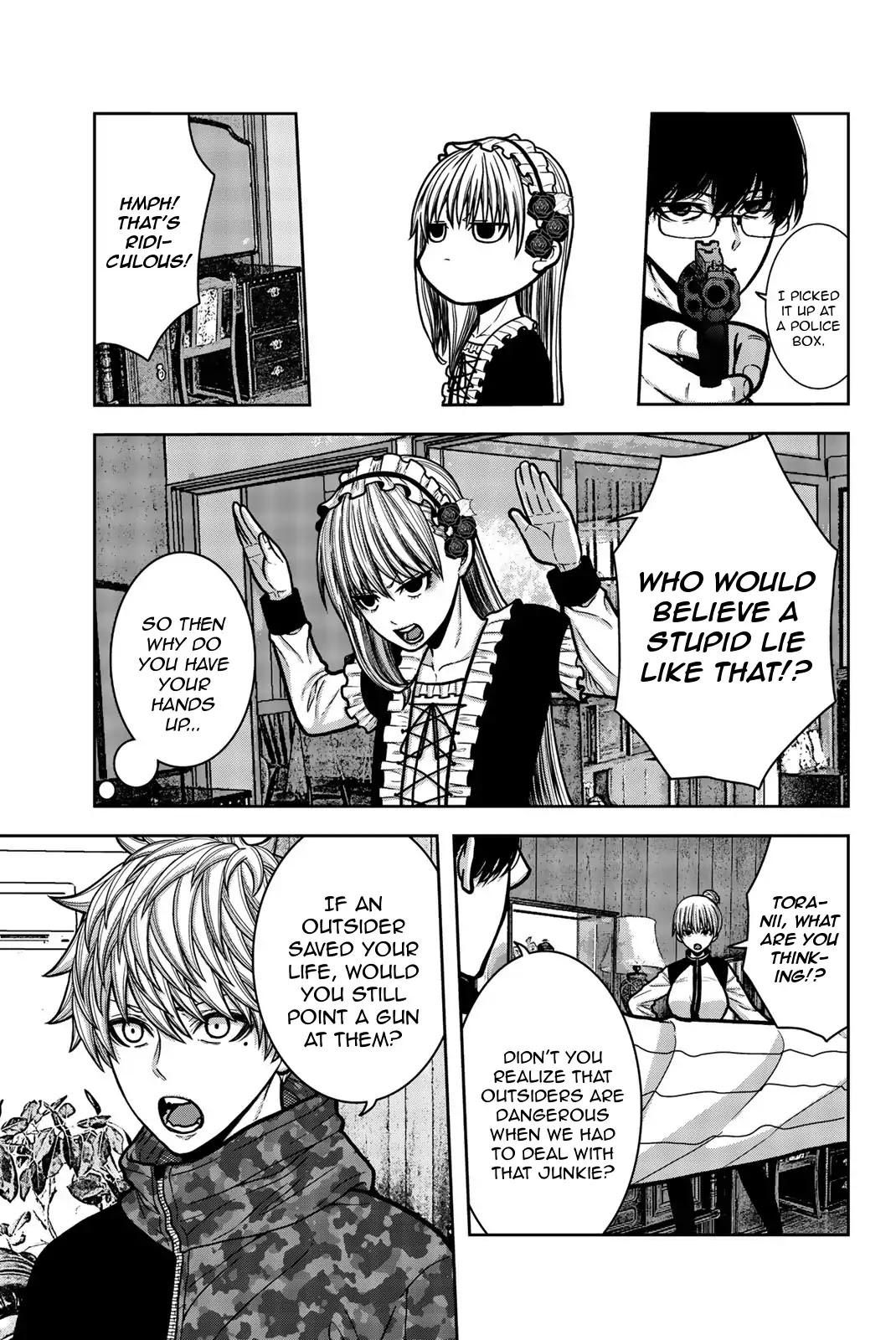 Bougyaku no Kokekko Chapter 23 page 5 - Chapter 23: When the Situation Calls for it, Shoot