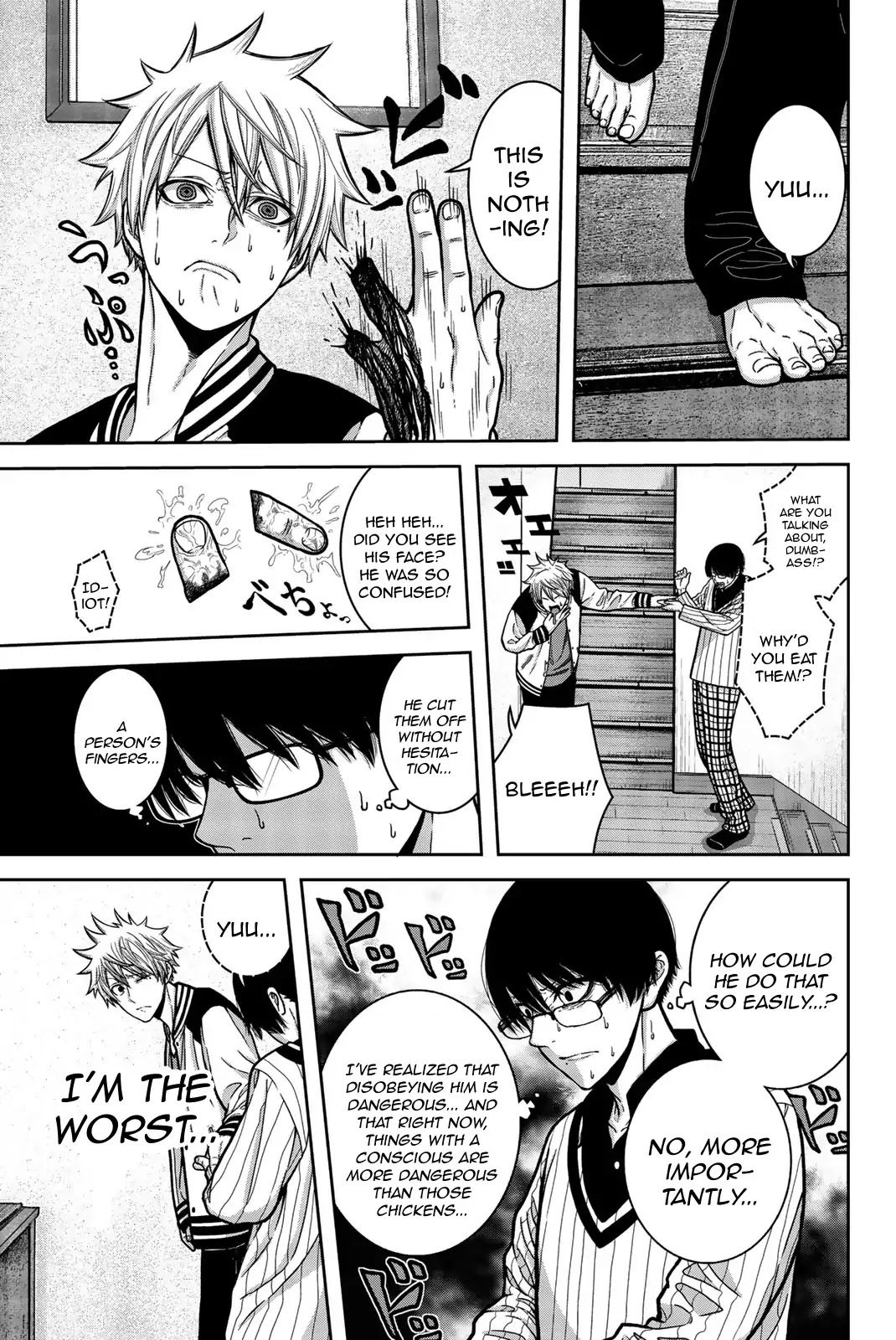 Bougyaku no Kokekko Chapter 9 page 5 - Chapter 9: Cut Off Fingers, Raised Middle Finger