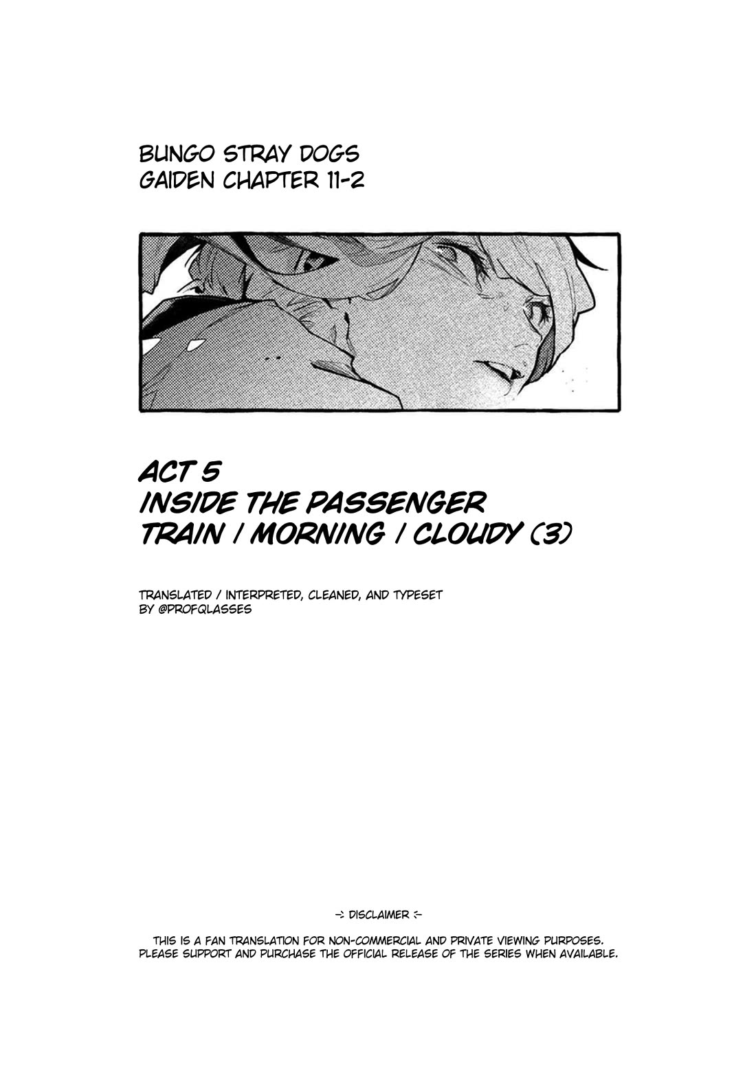 Bungou Stray Dogs Gaiden: Ayatsuji Yukito VS. Kyougoku Natsuhiko Chapter 11.2 page 1 - Chapter 11.2: Act 5: Inside the Passenger Train / Morning / Cloudy ③
