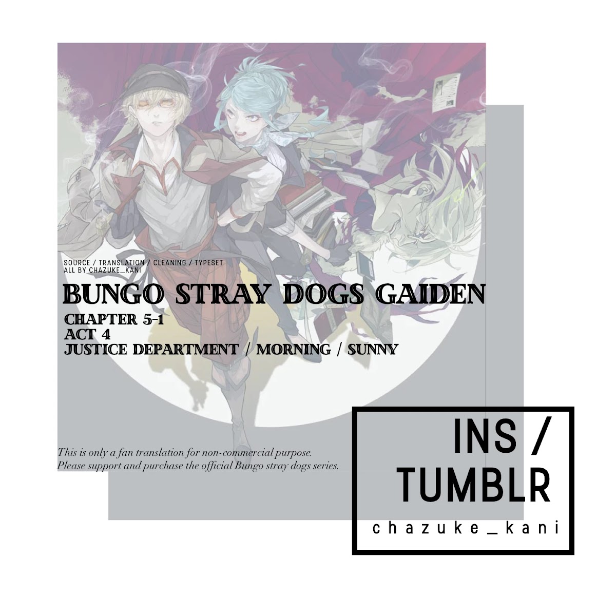 Bungou Stray Dogs Gaiden: Ayatsuji Yukito VS. Kyougoku Natsuhiko Chapter 5.1 page 1 - Chapter 5.1: Act 4: Justice Department/Morning/Sunny ①