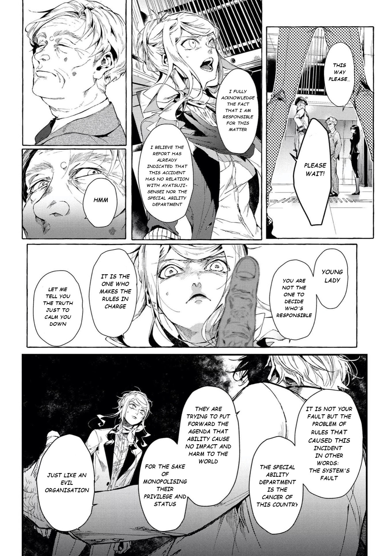 Bungou Stray Dogs Gaiden: Ayatsuji Yukito VS. Kyougoku Natsuhiko Chapter 5.2 page 4 - Chapter 5.2: Act 4: Justice Department/Morning/Sunny ②
