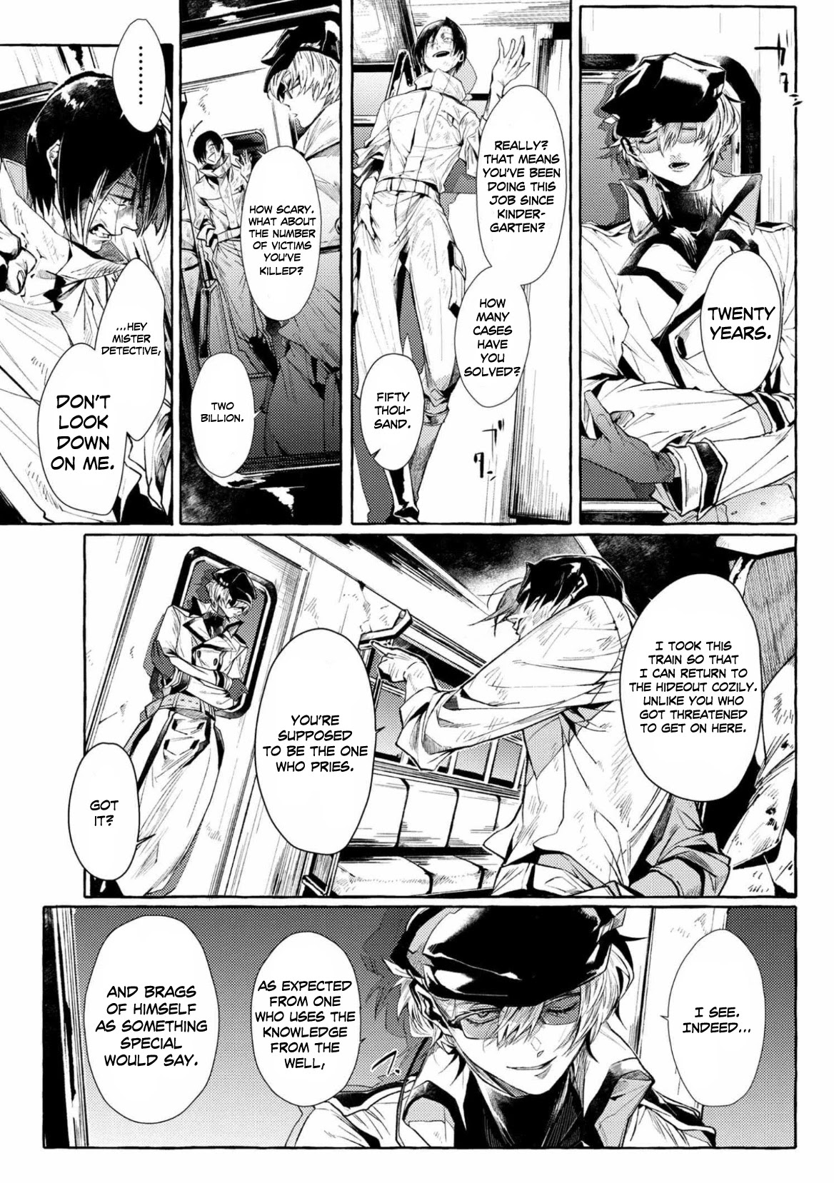 Bungou Stray Dogs Gaiden: Ayatsuji Yukito VS. Kyougoku Natsuhiko Chapter 8.1 page 3 - Chapter 8.1: Act 5: Inside the Passenger Train/Noon/Cloudy①
