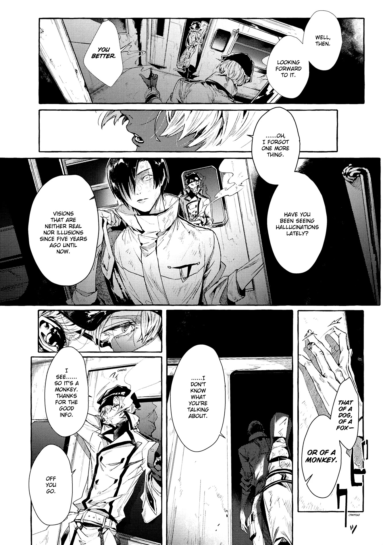 Bungou Stray Dogs Gaiden: Ayatsuji Yukito VS. Kyougoku Natsuhiko Chapter 8.2 page 5 - Chapter 8.2: Act 5: Inside the Passenger Train / Morning / Cloudy ②