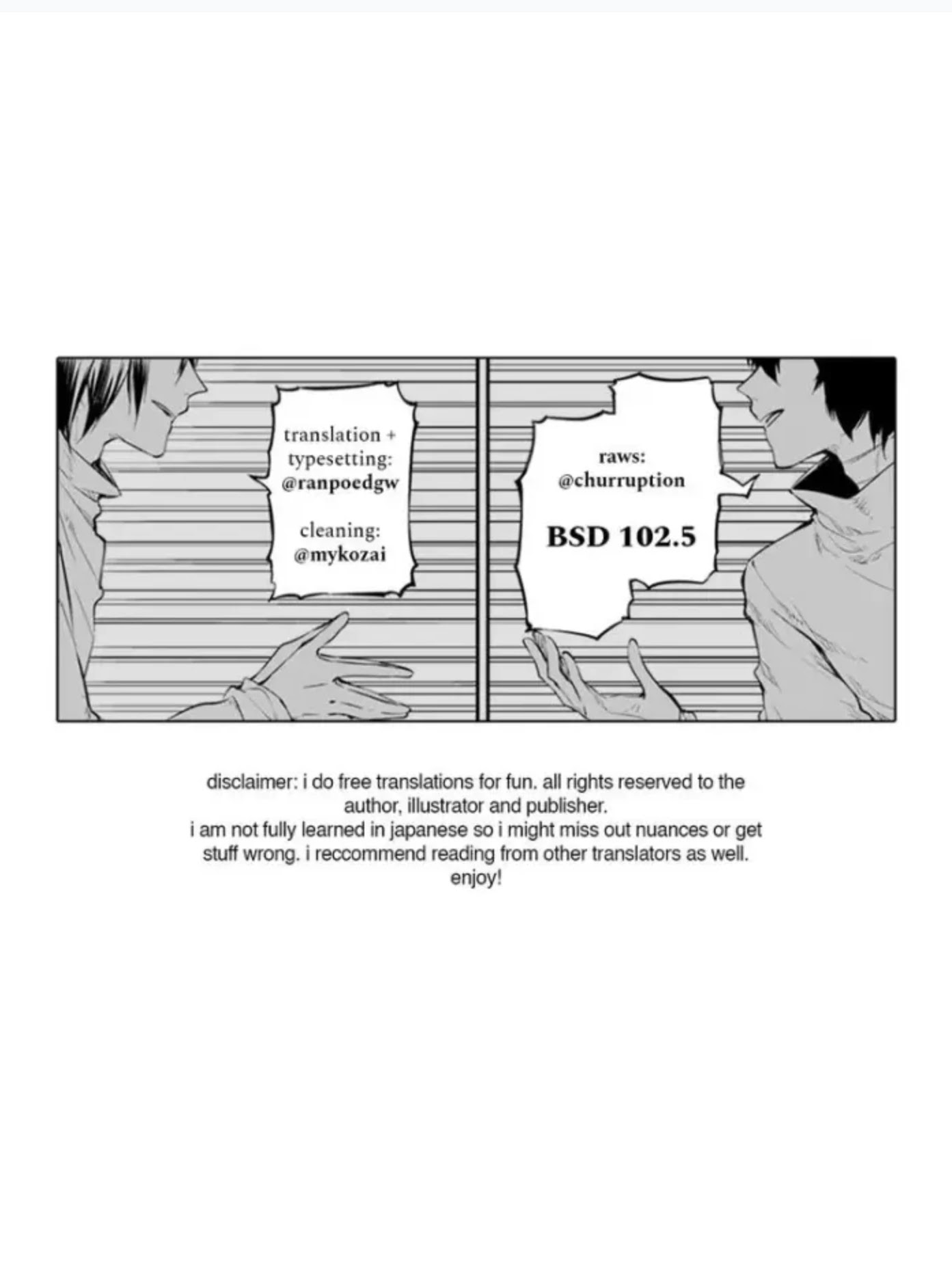Bungou Stray Dogs Chapter 102.5 page 1 - Chapter 102.5: Wicked Realms Beyond Mankind, Part 1, Section 2