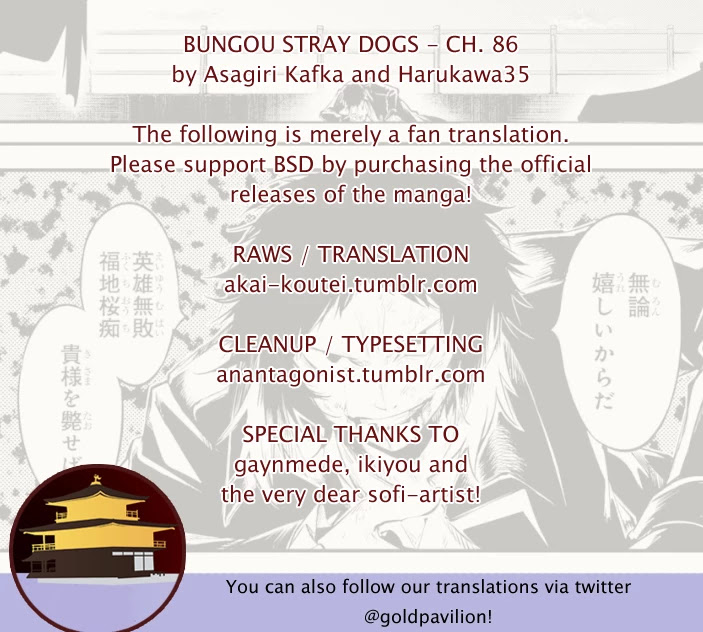 Bungou Stray Dogs Chapter 86 page 1 - Chapter 86: Hero VS. Criminal, Part 3