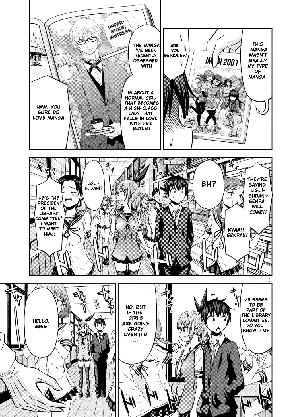 Chikotan, Kowareru Chapter 53 page 3 - Chapter 53: The Second Mercenary of the Student Council Makes His Appearance!! Here Comes Uguisudani, President of the Library Committee!!