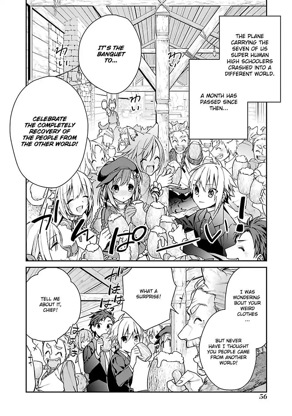 Choujin Koukousei-tachi wa Isekai demo Yoyuu de Ikinuku you desu! Chapter 3 page 2 - Chapter 3: A Hostile Banquet