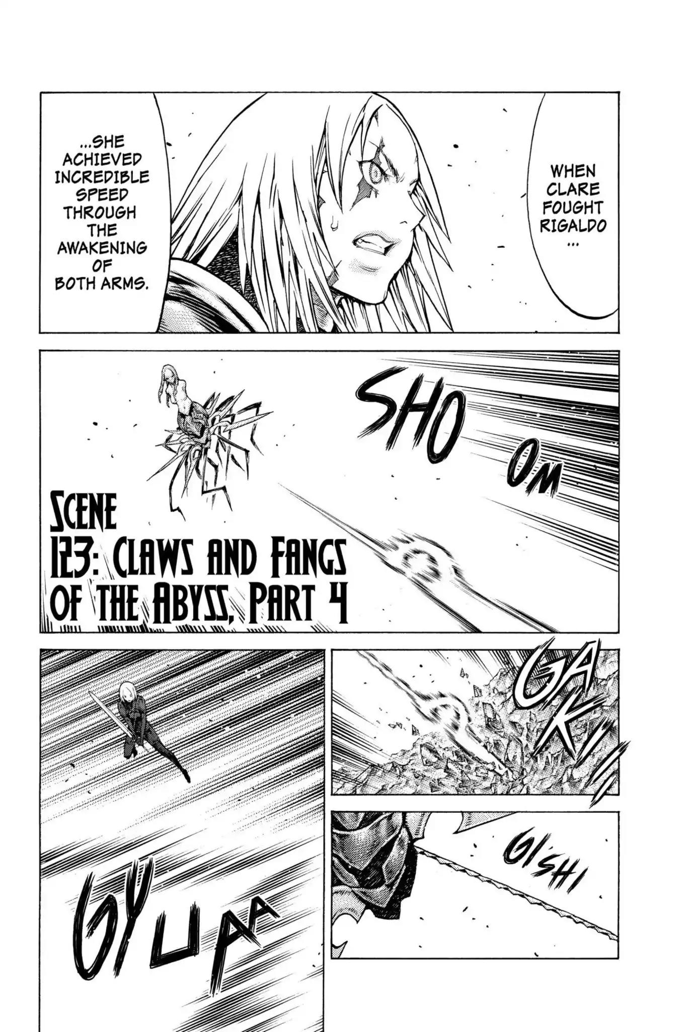 Claymore Chapter 123 page 1 - Chapter 123: Vol.22 Scene 123: Claws and Fangs of the Abyss, Part 4