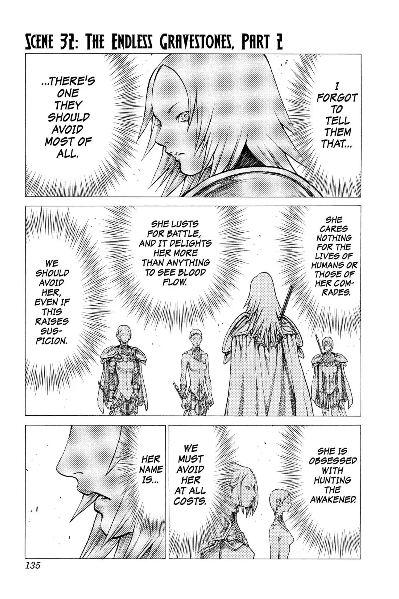 Claymore Chapter 32 page 1 - Chapter 32: Vol.6 Scene 32: The Endless Gravestones, Part 2