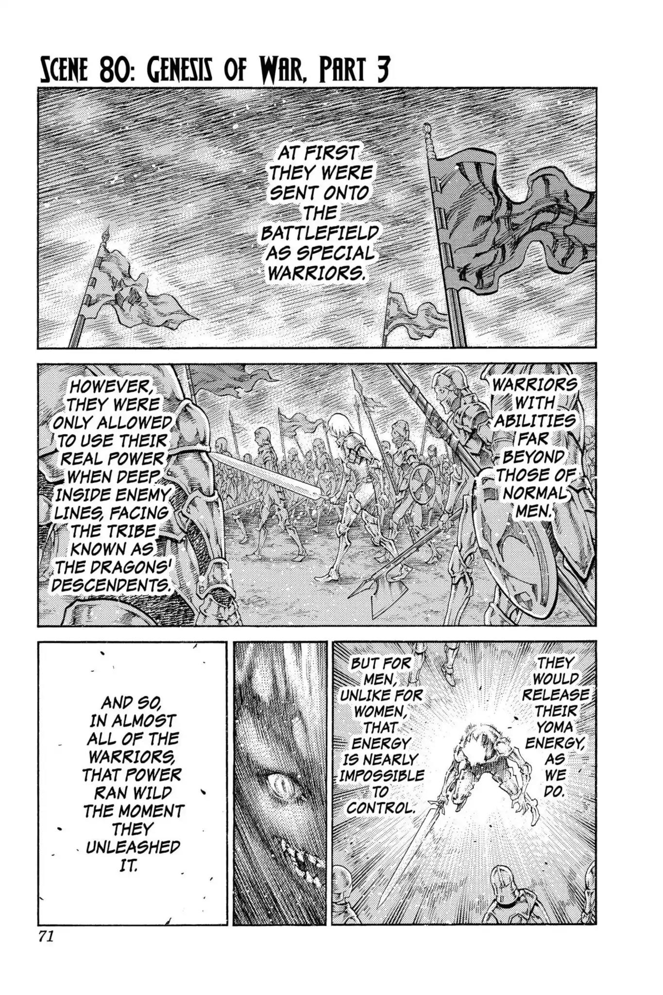 Claymore Chapter 80 page 1 - Chapter 80: Vol.15 Scene 80: Genesis of War, Part 3