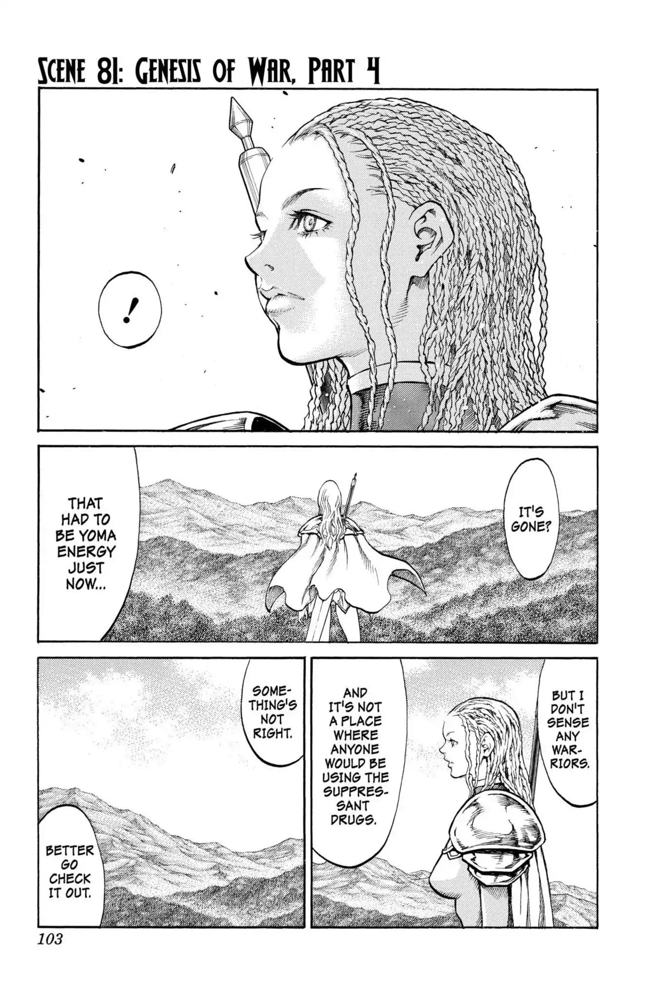 Claymore Chapter 81 page 1 - Chapter 81: Vol.15 Scene 81: Genesis of War, Part 4