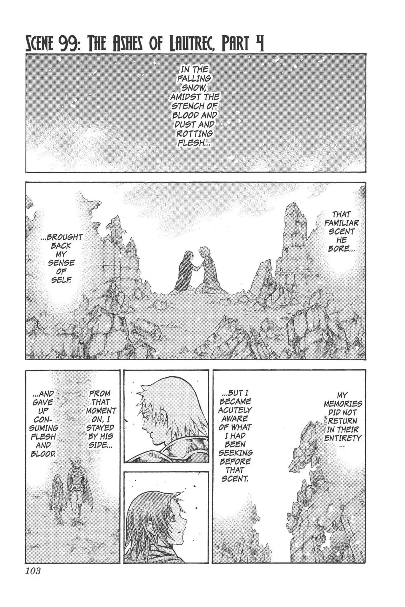 Claymore Chapter 99 page 1 - Chapter 99: Vol.18 Scene 99: The Ashes of Lautrec, Part 4