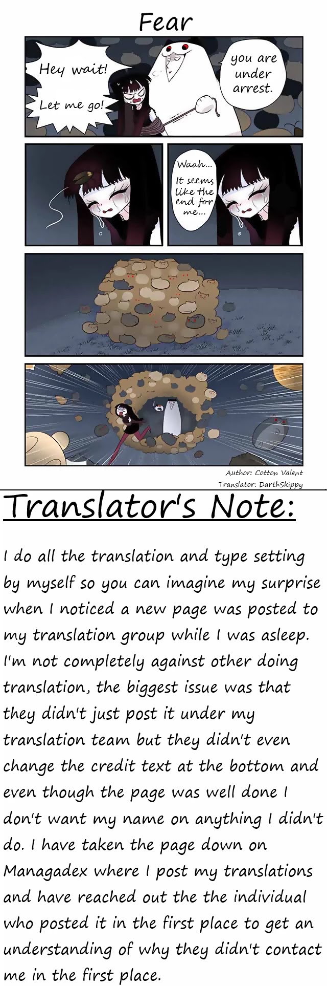 Creepy Cat Chapter 68 page 1 - Chapter 68: Fear + Translators note