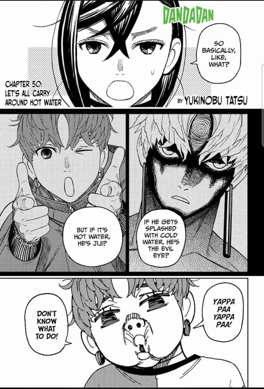 Dandadan Chapter 50 page 1 - Chapter 50: Let's All Carry Around Hot Water