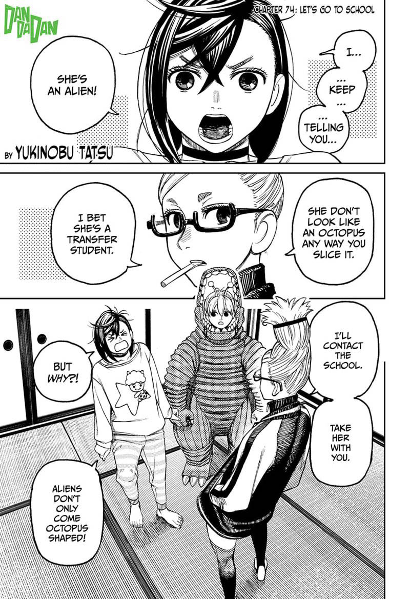 Dandadan Chapter 74 page 1 - Chapter 74: Let's Go To School