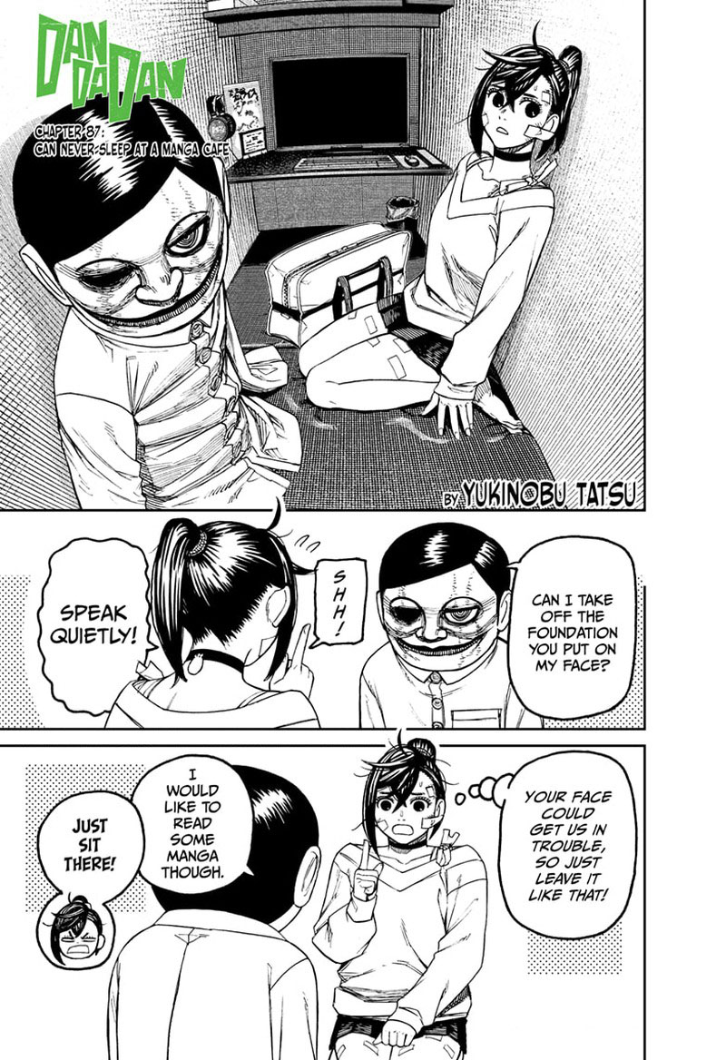 Dandadan Chapter 87 page 1 - Chapter 87: Can Never Sleep at a Manga Cafe