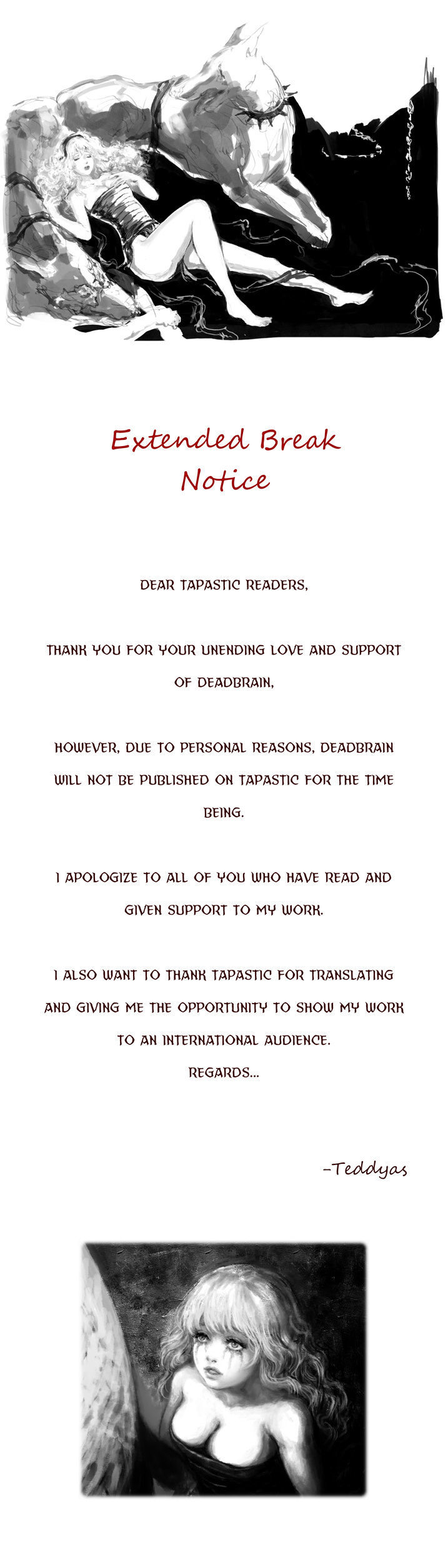 Deadbrain Chapter 28.1 page 1 - Chapter 28.1 : Extended Break Notice