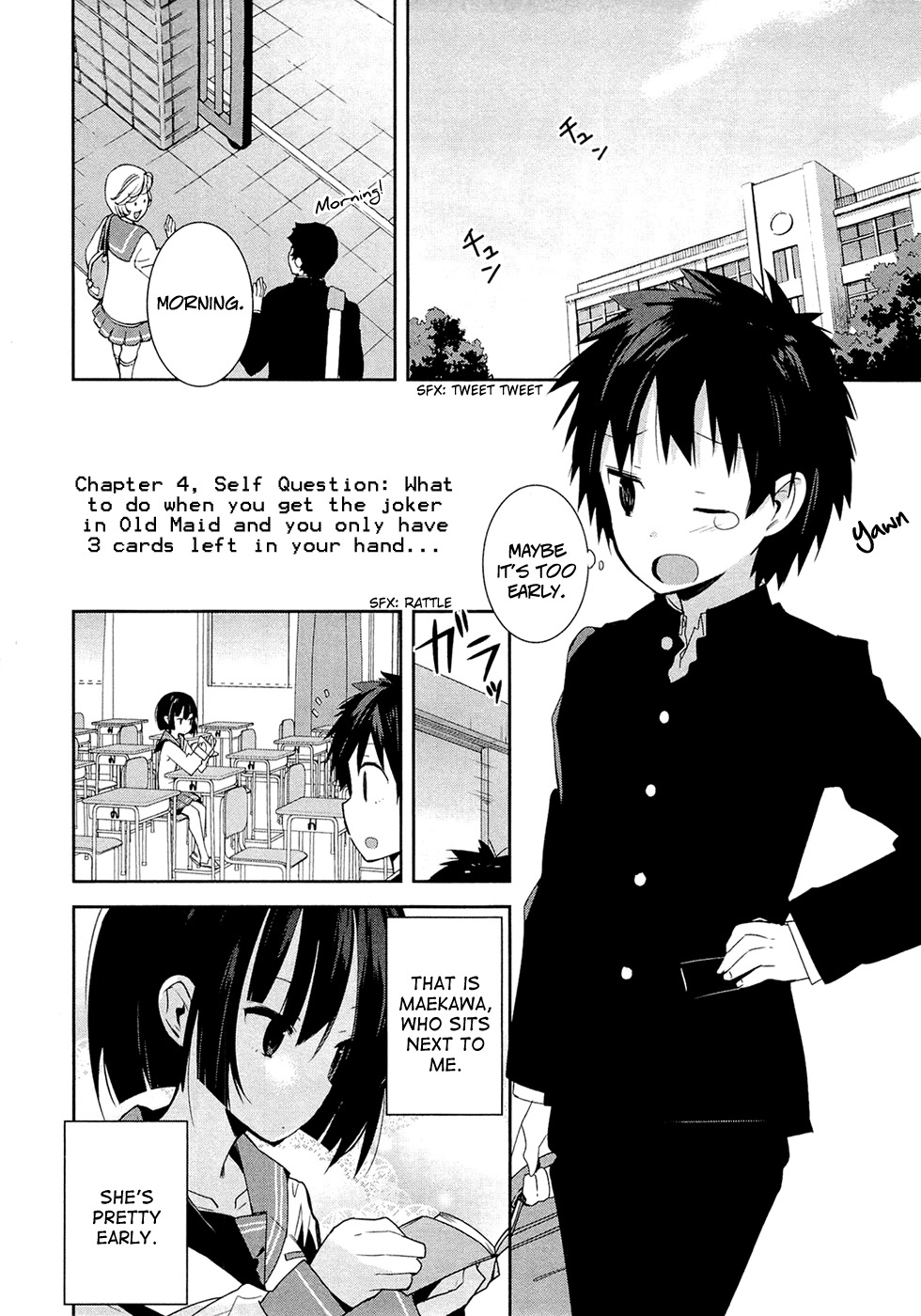 Denpa Onna To Seishun Otoko Chapter 4 page 1 - Chapter 4: Self Question:What to do when you get the joker in Old Maid and you only have 3 cards left in your hand... (1)