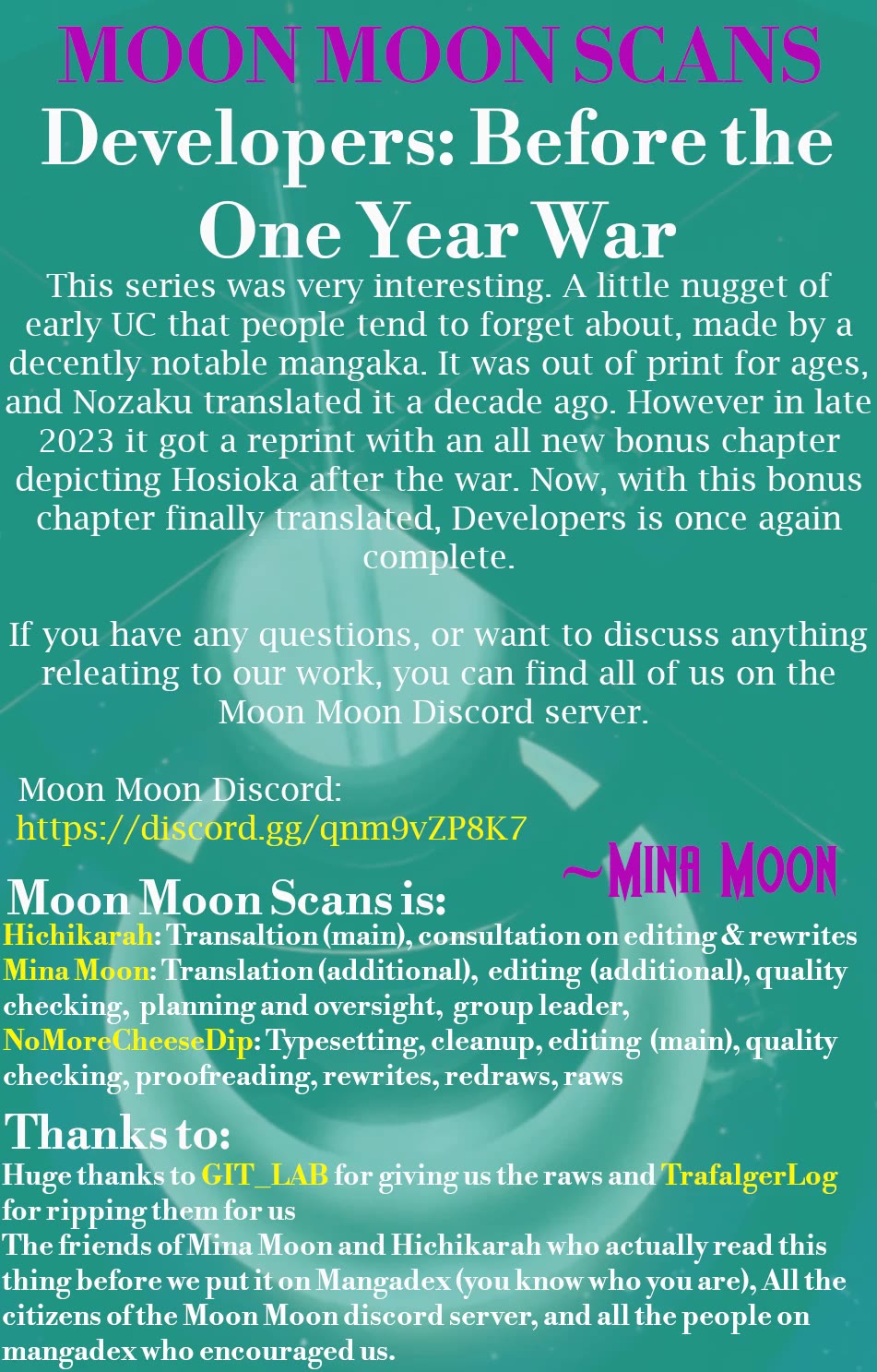 Developers - Mobile Suit Gundam: Before the One Year War Chapter 12 page 36 - Chapter 12: Project EX: Undercover! Hosioka After the War! [END]
