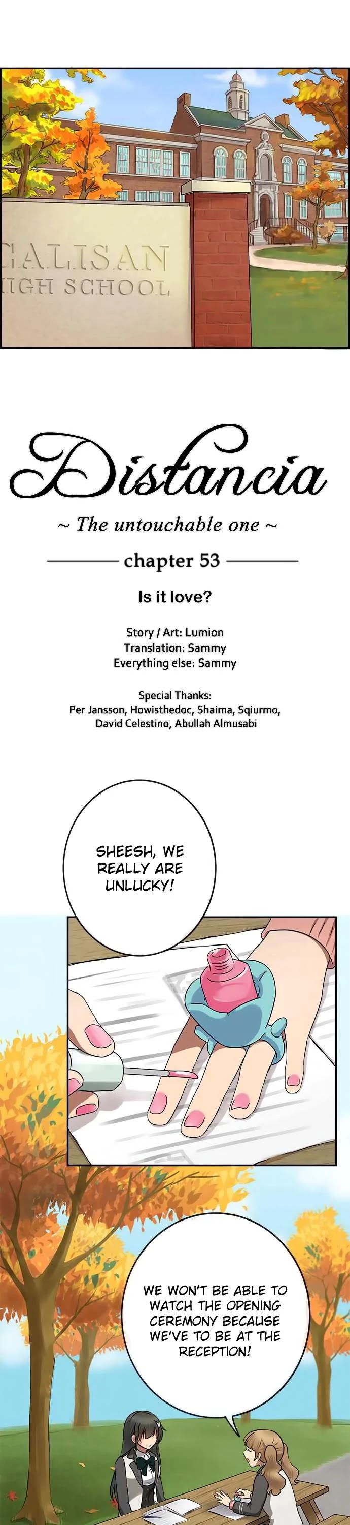Distancia ~ The Untouchable One ~ Chapter 53 page 1 - Chapter 53: Is It Love?