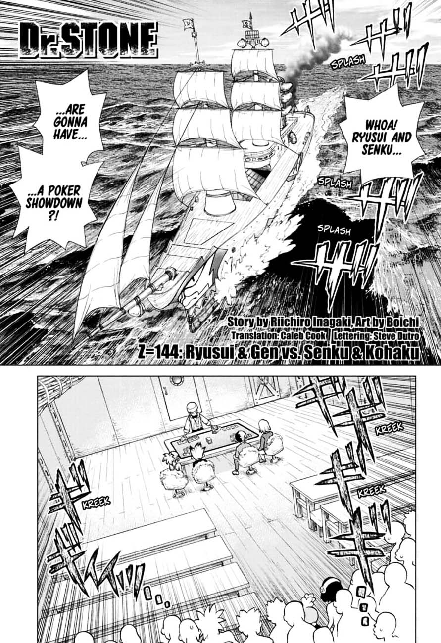 Dr. Stone Chapter 144 page 1 - Chapter 144: Ryusui & Gen vs. Senku & Kohaku