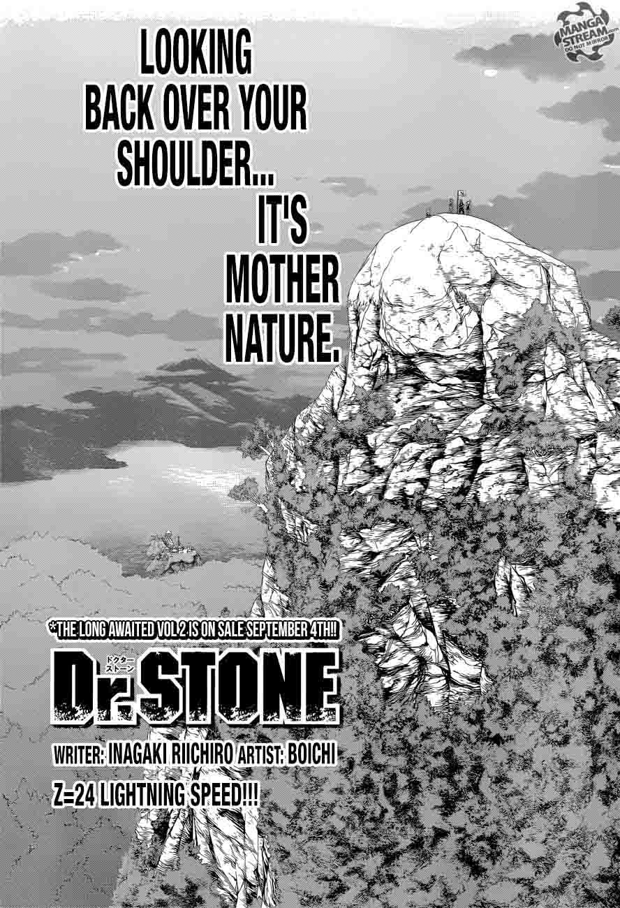 Dr. Stone Chapter 24 page 1 - Chapter 24: Lightning Speed!!