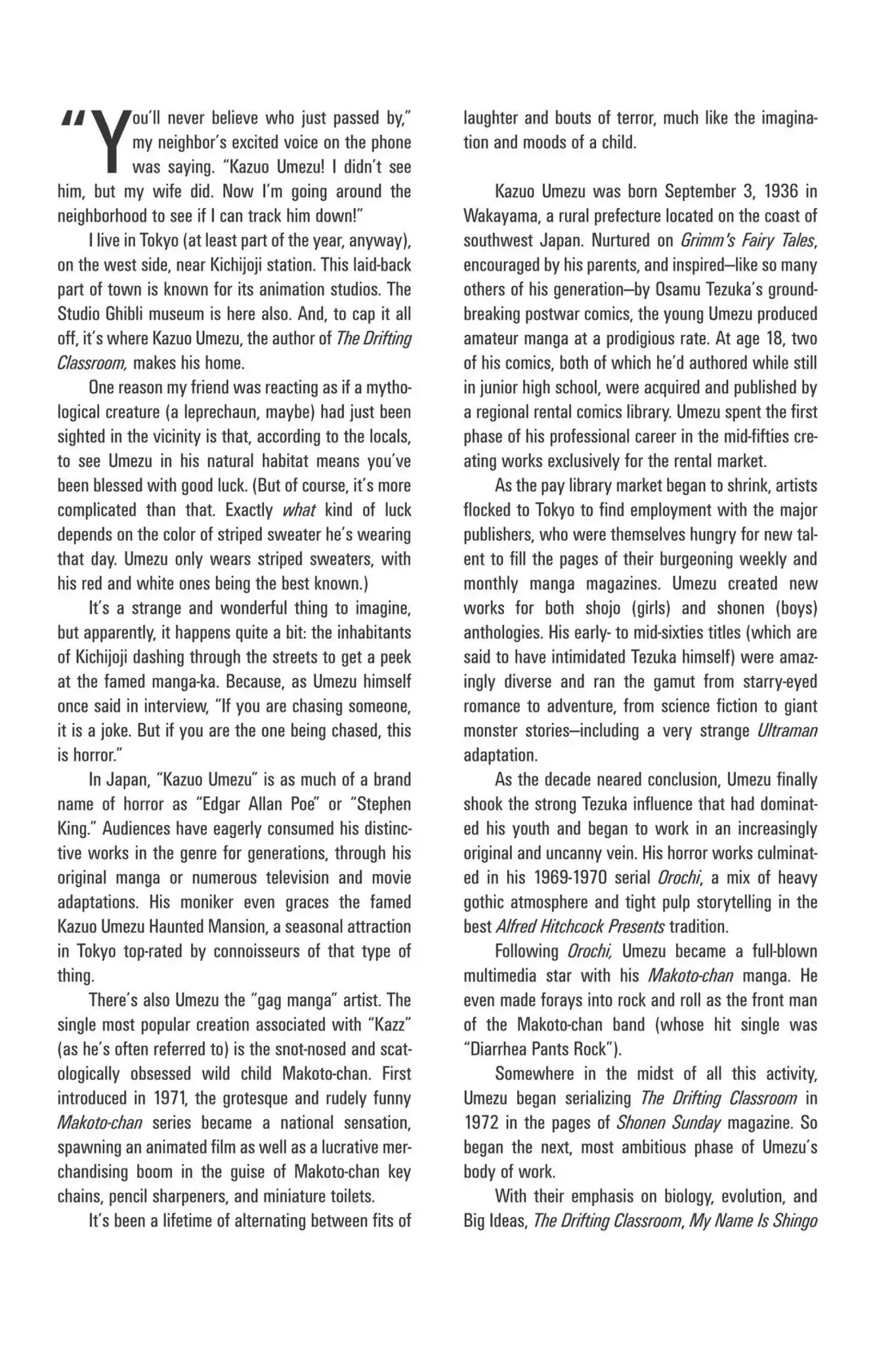 Drifting Classroom Chapter 4.6 page 2 - Vol.1 About the Artist: Kazuo Umezu