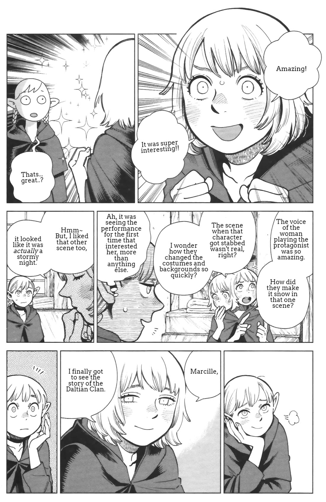 Dungeon Meshi Chapter 97.7 page 5 - Chapter 97.7: Extra - The Daltian Clan Series: Book Source vs Live Adaptation