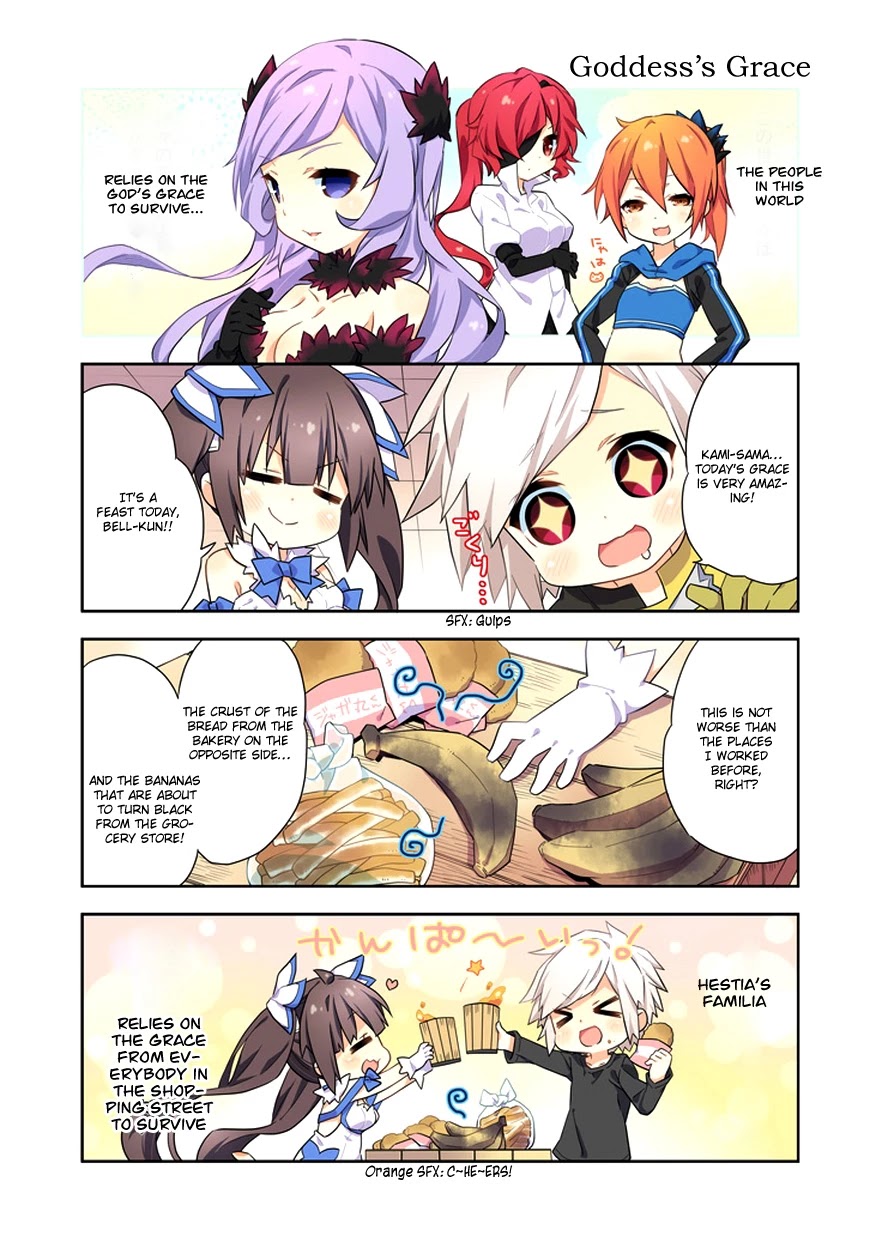 Dungeon ni Deai o Motomeru no wa Machigatte Iru Darou ka 4-koma - Kami-sama no Nichijou Chapter 1.1 page 7 - Vol.1 Chapter 1