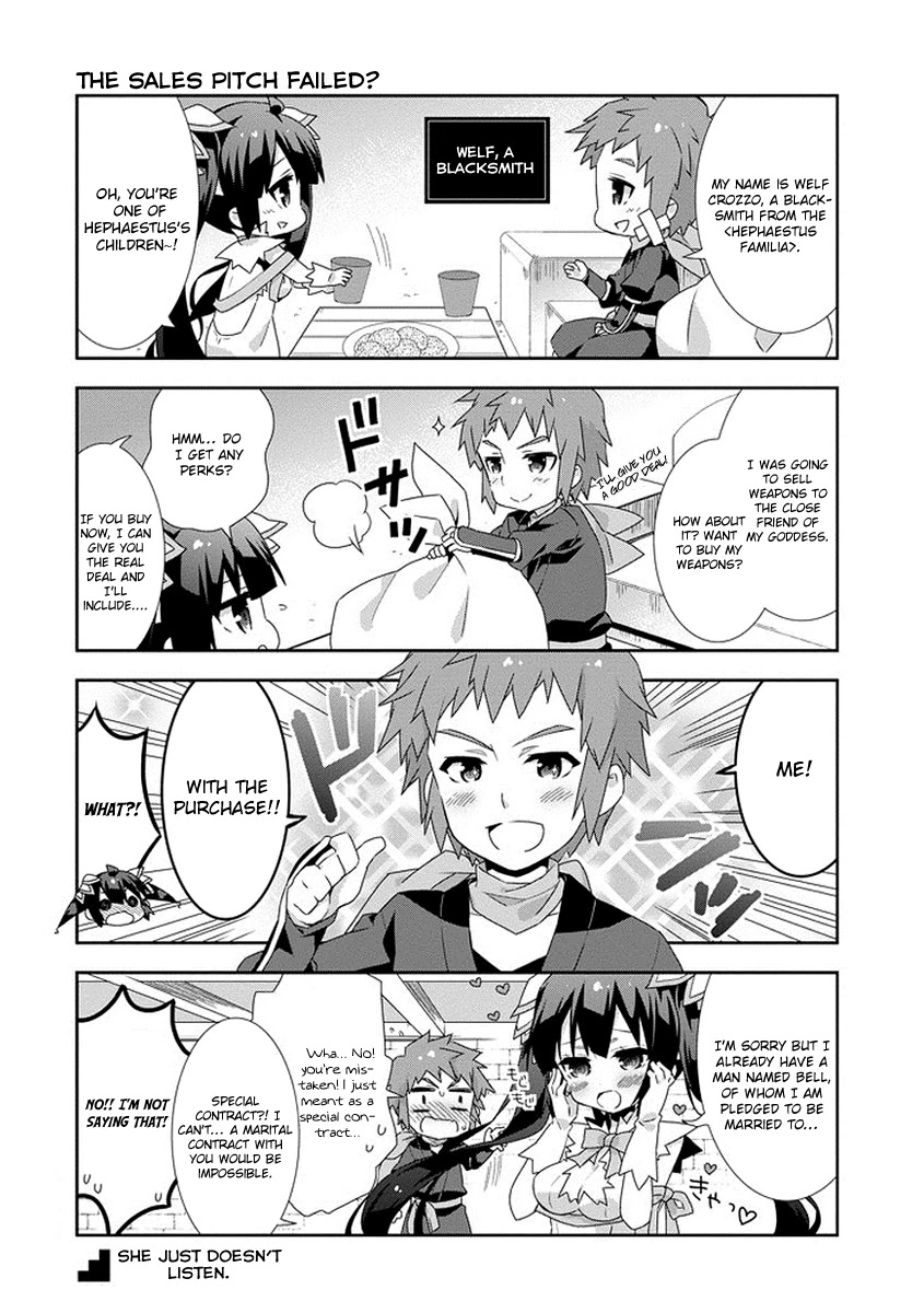 Dungeon ni Deai o Motomeru no wa Machigatte Iru Darou ka 4-koma - Kami-sama no Nichijou Chapter 1.13 page 2 - Vol.1 Chapter 13