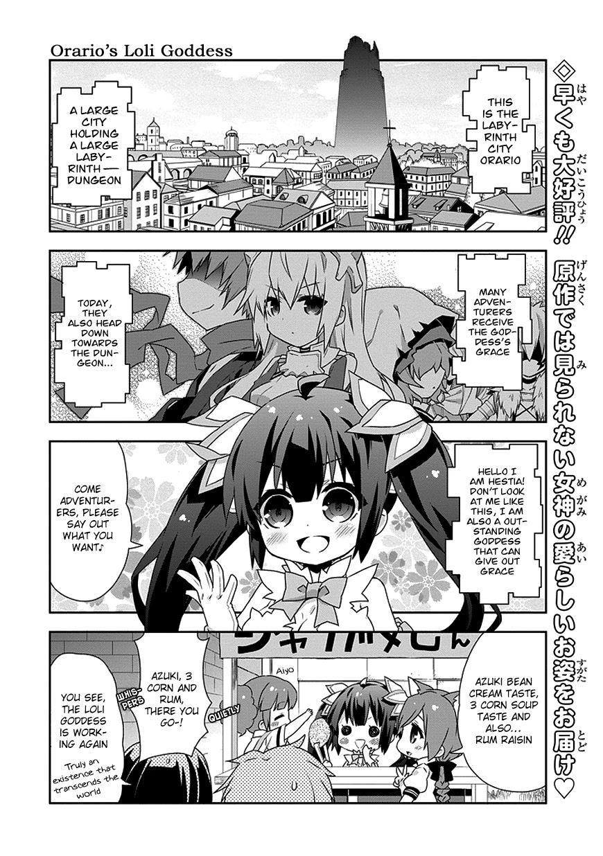 Dungeon ni Deai o Motomeru no wa Machigatte Iru Darou ka 4-koma - Kami-sama no Nichijou Chapter 1.2 page 2 - Vol.1 Chapter 2