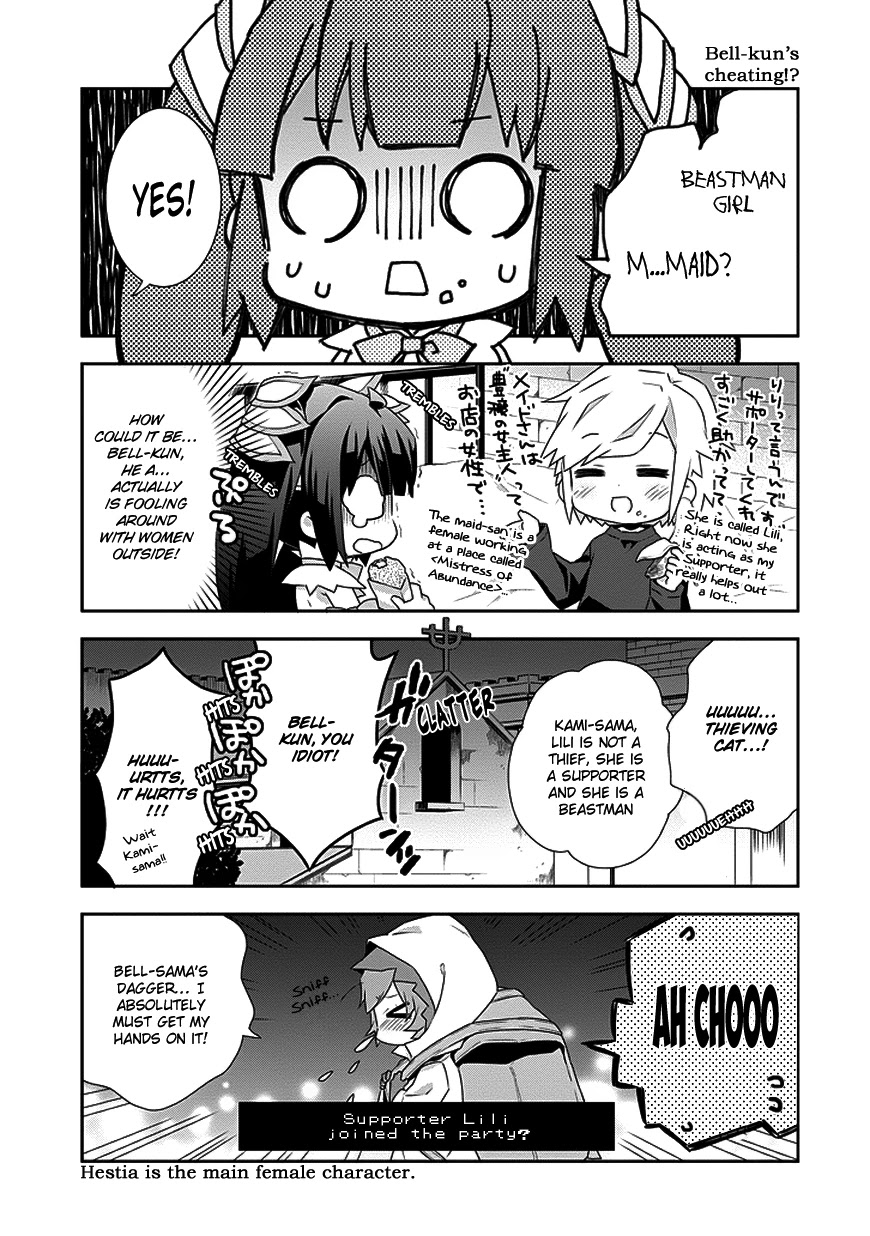 Dungeon ni Deai o Motomeru no wa Machigatte Iru Darou ka 4-koma - Kami-sama no Nichijou Chapter 1.6 page 9 - Vol.1 Chapter 6