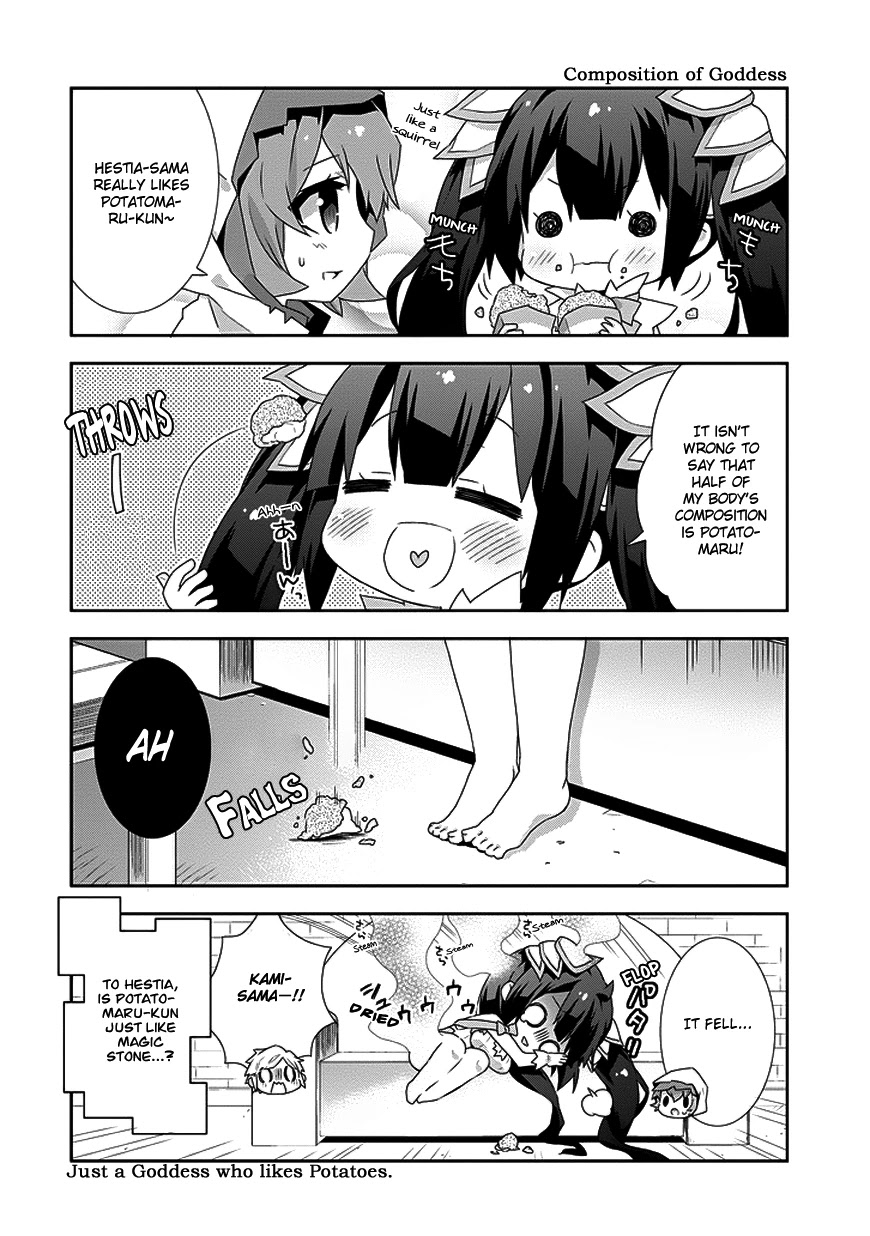 Dungeon ni Deai o Motomeru no wa Machigatte Iru Darou ka 4-koma - Kami-sama no Nichijou Chapter 1.7 page 4 - Vol.1 Chapter 7