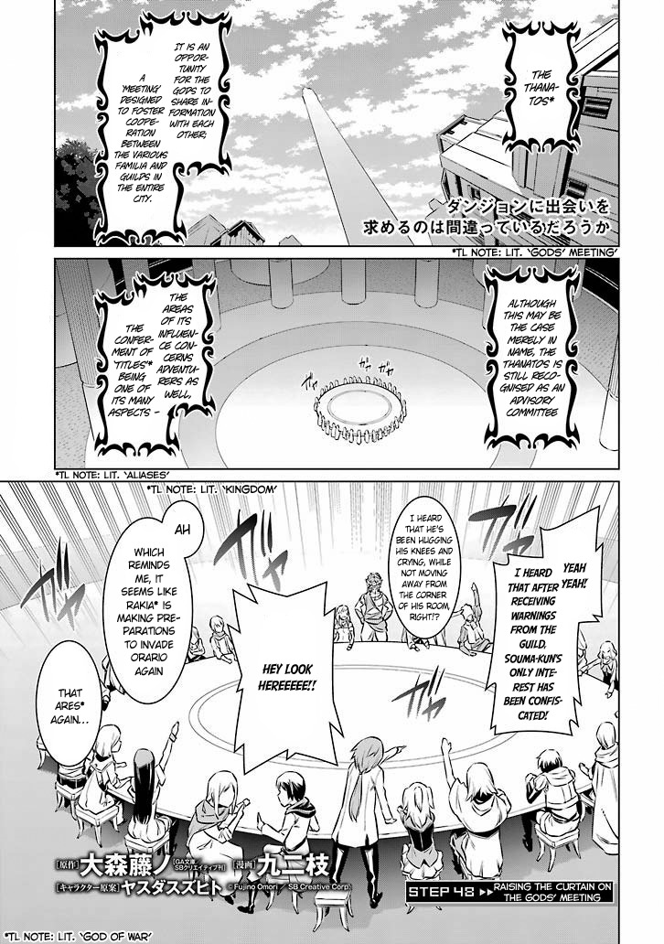 Dungeon ni Deai o Motomeru no wa Machigatte Iru Darou ka Chapter 48 page 3 - Chapter 48: Raising the Curtain on the Gods' Meeting