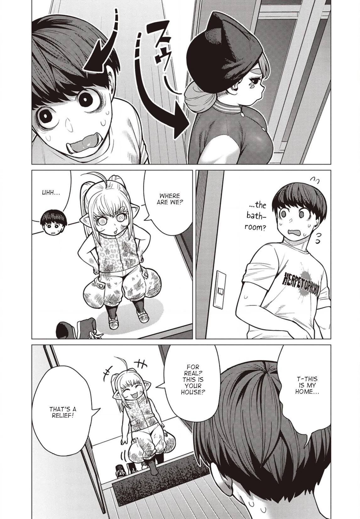 Elf-san wa Yaserarenai. Chapter 39 page 4 - Chapter 39: Appointment 39: Bath Terrorism Panic
