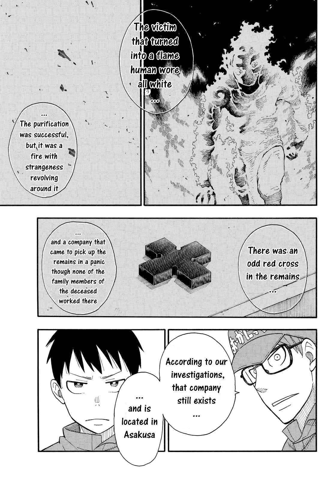 Enen no Shouboutai Chapter 38 page 13 - Chapter 38: The Whereabouts of the White-Hoods