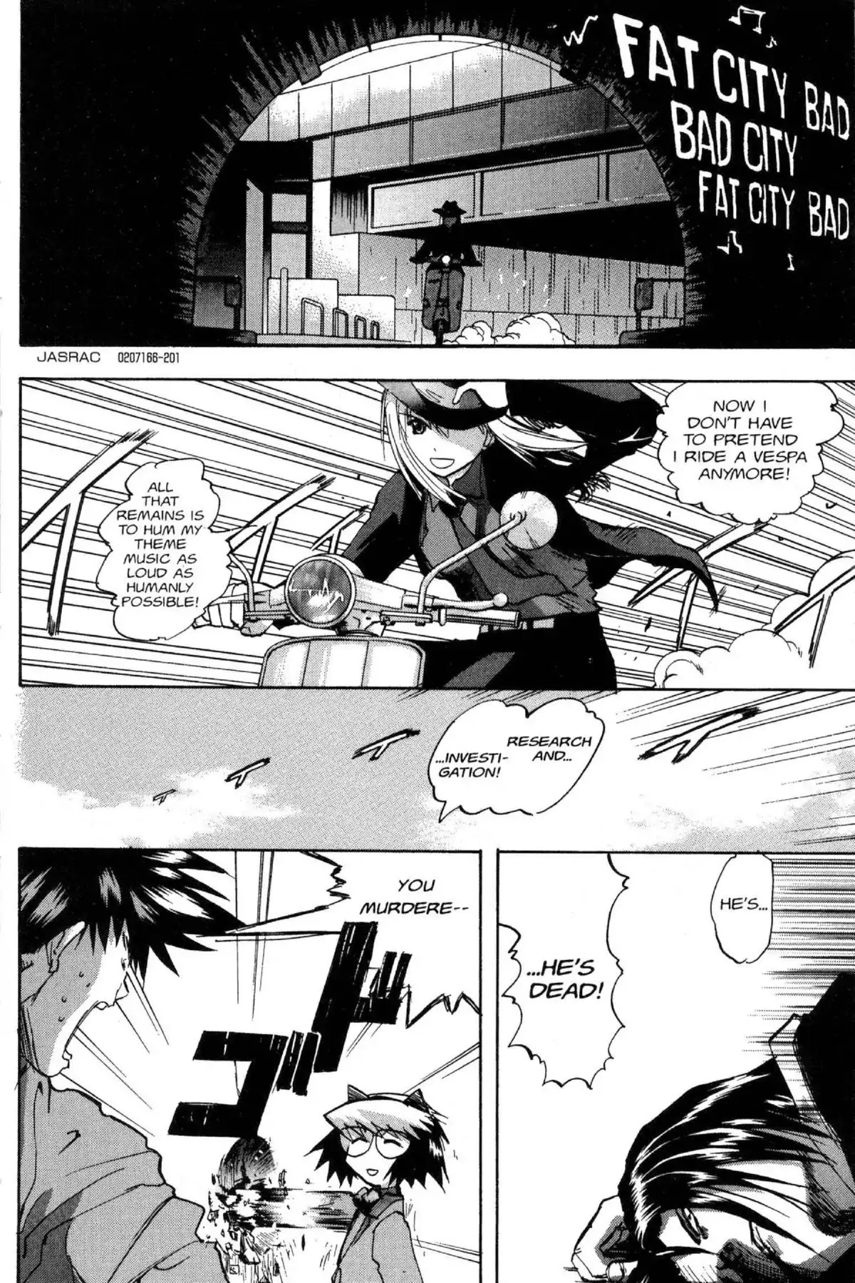 Excel Saga Chapter 9.8-6 page 14 - Vol.9 Outer Mission: The Wild West Detective Saw in the Midst of Smoke on the Water Various Cases of Midnight Murder in the Secret Trick Room While Dangerously Dancing at the Stray Sun Series Story