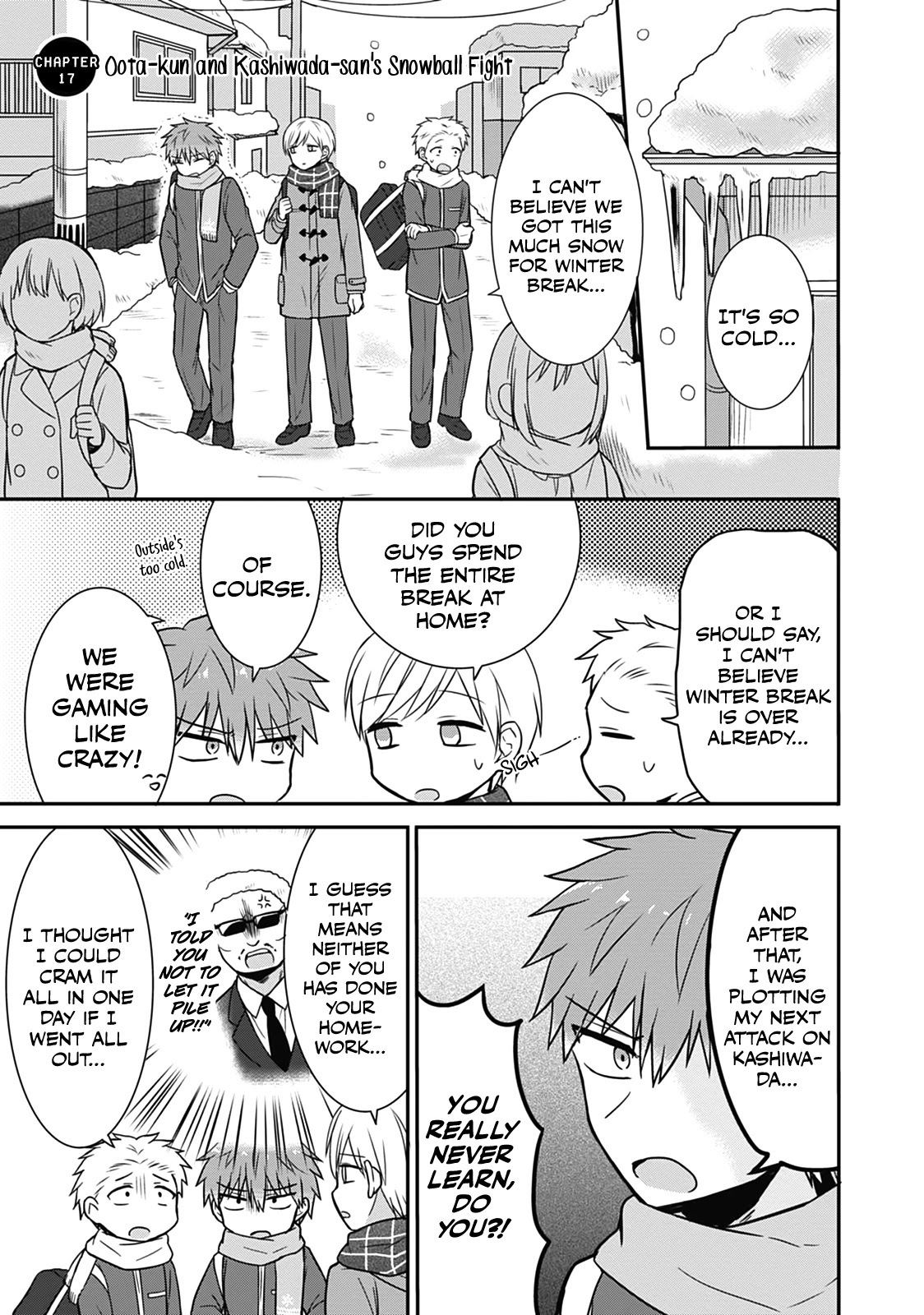 Expressionless Face Girl and Emotional Face Boy Chapter 17 page 1 - Chapter 17: Oota-kun and Kashiwada-san's Snowball Fight