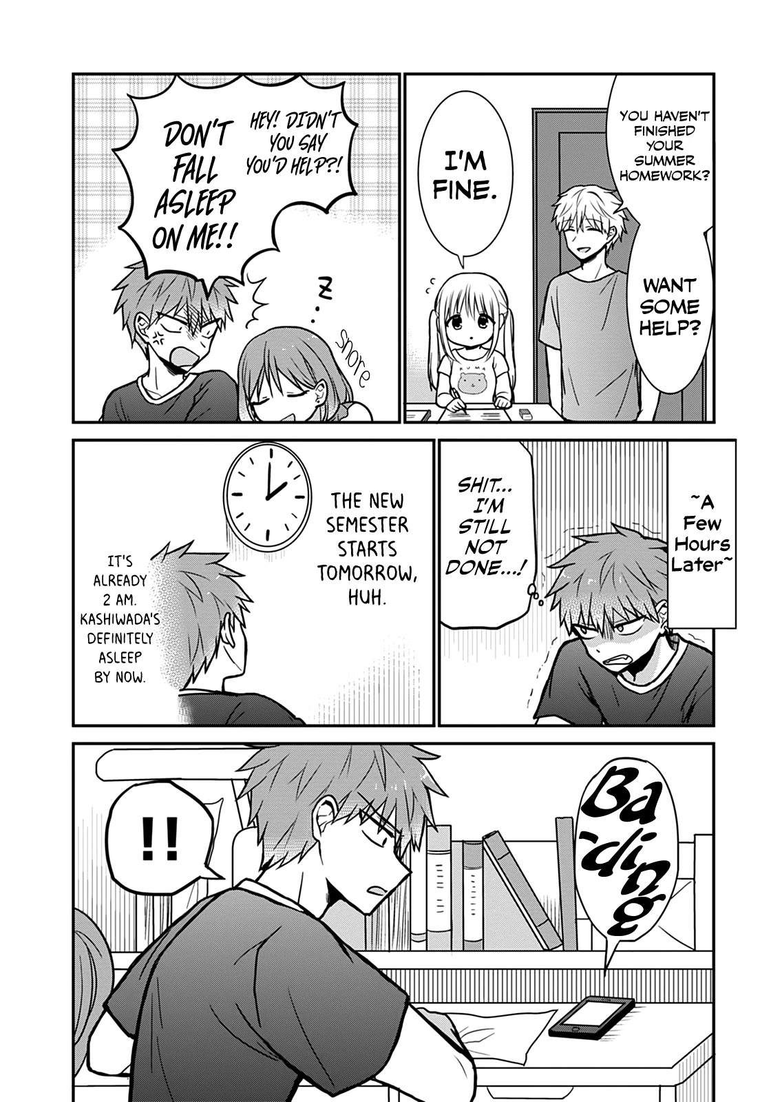Expressionless Face Girl and Emotional Face Boy Chapter 37.5 page 4 - Chapter 37.5: Kashiwada-san and Oota-kun on the Night Before the New Semester